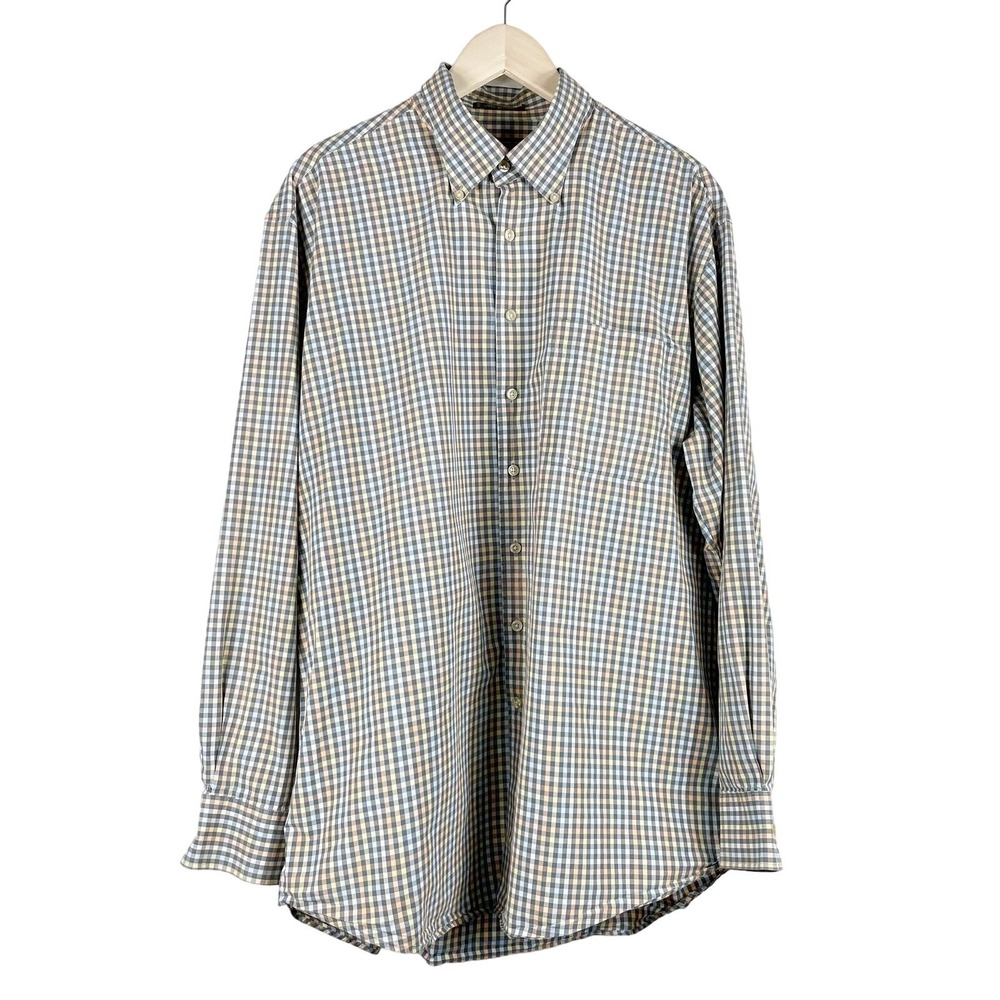 Orvis Men's Green Checked Plaid Button Down Shirt Long Sleeves Size XL Cotton